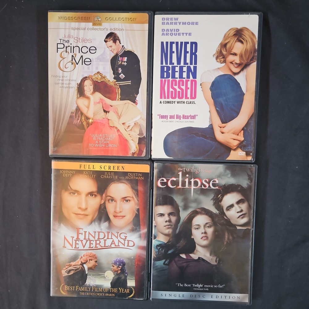 Drama DVD's The Prince and Me, Never Been Kissed, Finding Neverland, Eclipse